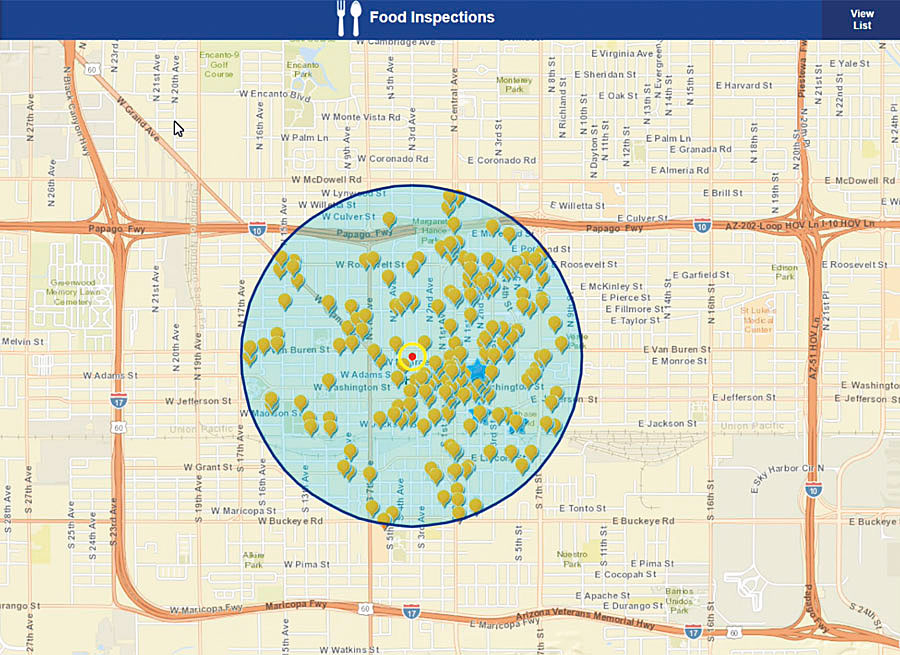 Maricopa County's Mobile Restaurant Ratings app lets people access food inspection results for restaurants, grocery stores, and retail food establishments across the county. Maricopa County's Mobile Restaurant Ratings app lets people access food inspection results for restaurants, grocery stores, and retail food establishments across the county.