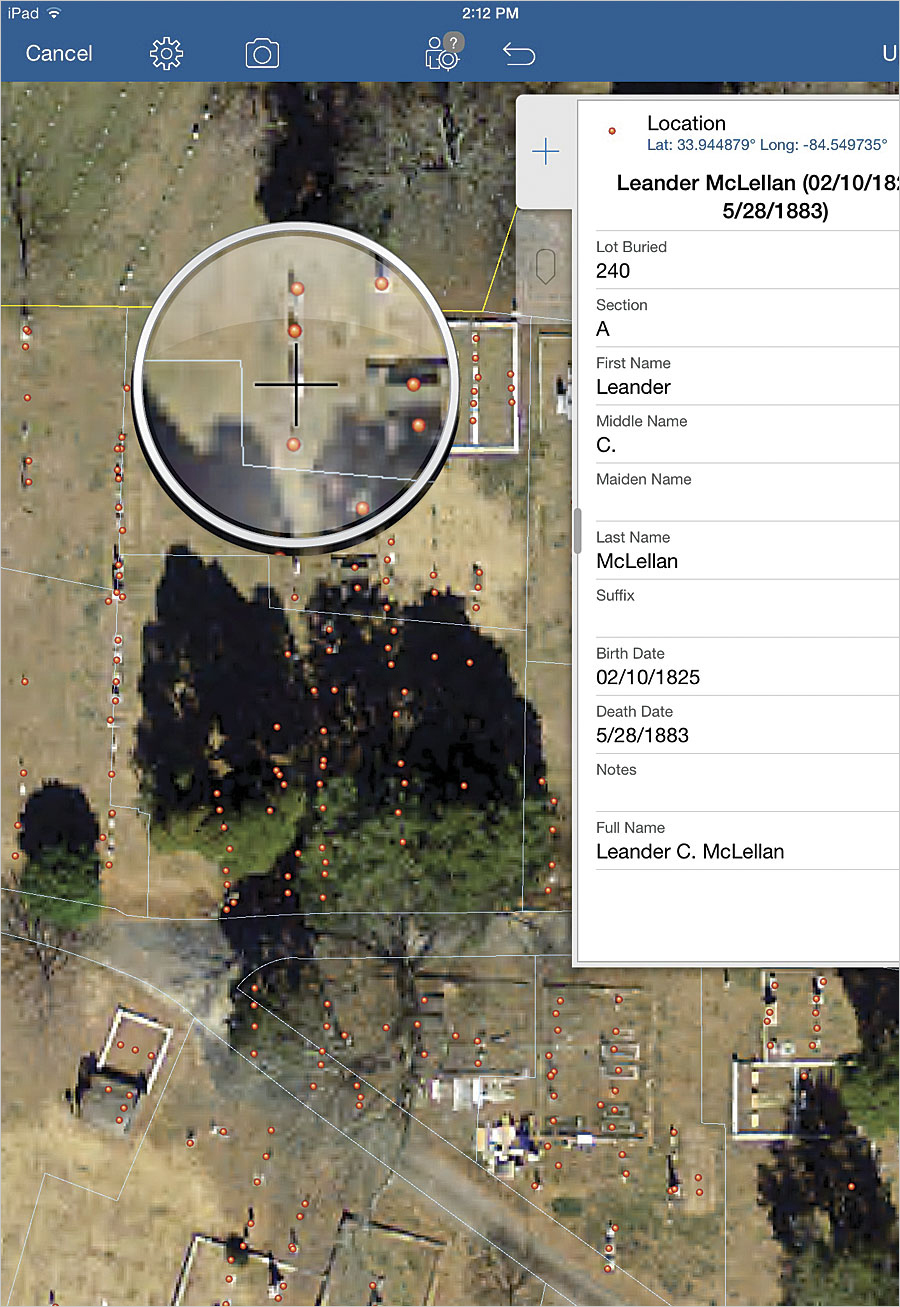 The editors tasked with recording data in the cemetery used Collector for ArcGIS, which allowed them to zoom in on high-resolution imagery to get accurate grave marker placements.