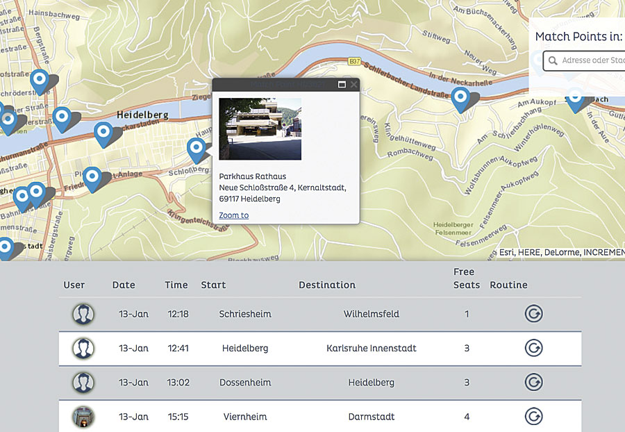 Match Rider shows a map with Match Points where drivers will pick up passengers.