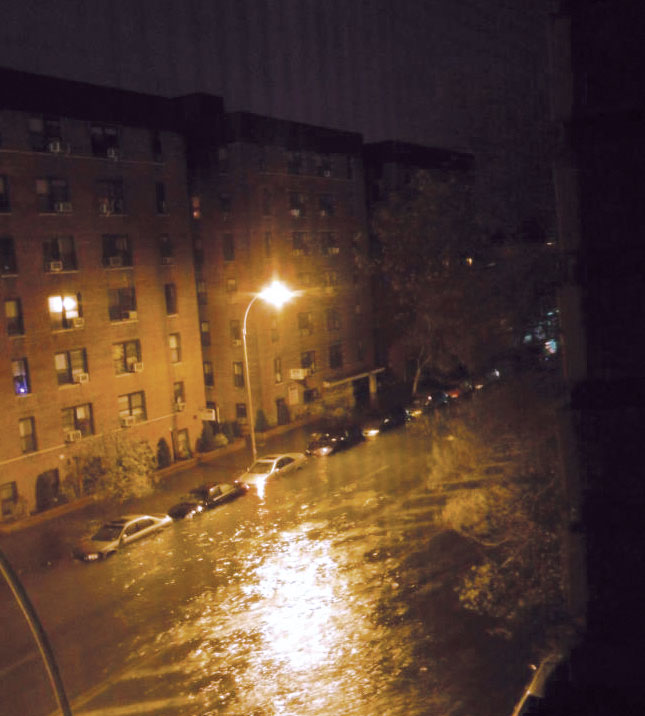 The storm surge from Hurricane Sandy flooded Ocean Avenue in Sheepshead Bay, Brooklyn, actually producing waves on the major thoroughfare. (Photo courtesy of JoAnne Castagna.)