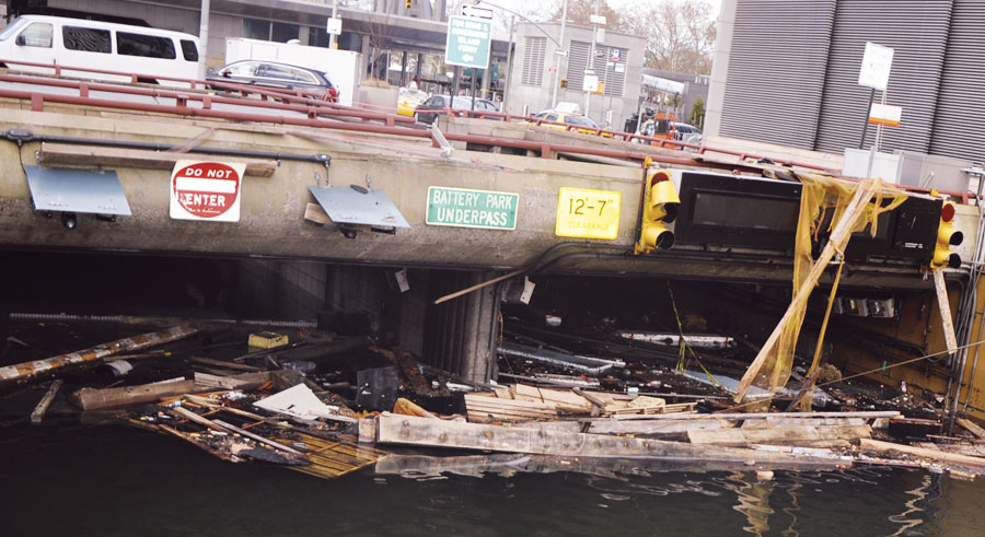 Hurricane Sandy flooded the Battery Park Underpass, which keeps traffic flowing independently of the labyrinthine streets that make up the southern tip of Manhattan. (Photo courtesy of the US Army Corps of Engineers.) Hurricane Sandy flooded the Battery Park Underpass, which keeps traffic flowing independently of the labyrinthine streets that make up the southern tip of Manhattan. (Photo courtesy of the US Army Corps of Engineers.)