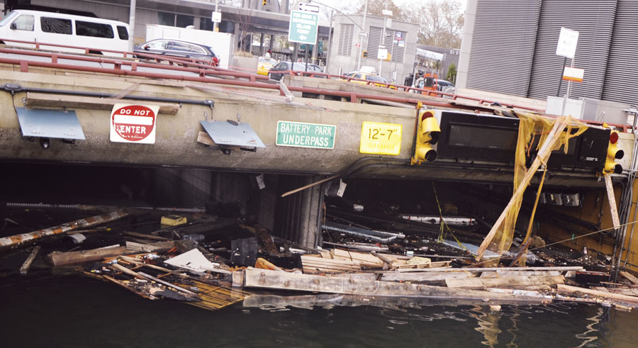 Hurricane Sandy flooded the Battery Park Underpass, which keeps traffic flowing independently of the labyrinthine streets that make up the southern tip of Manhattan. (Photo courtesy of the US Army Corps of Engineers.)