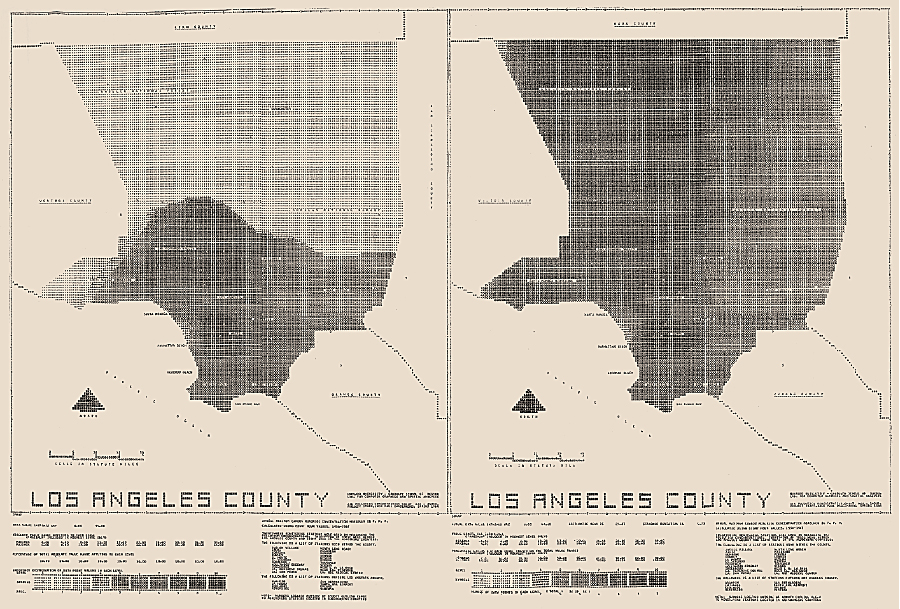 Two maps created by Jack Dangermond when he was a graduate student at Harvard. These maps were made using SYMAP, and they demonstrate the effects of barriers when used in modeling the distribution of air pollution. Two maps created by Jack Dangermond when he was a graduate student at Harvard. These maps were made using SYMAP, and they demonstrate the effects of barriers when used in modeling the distribution of air pollution.