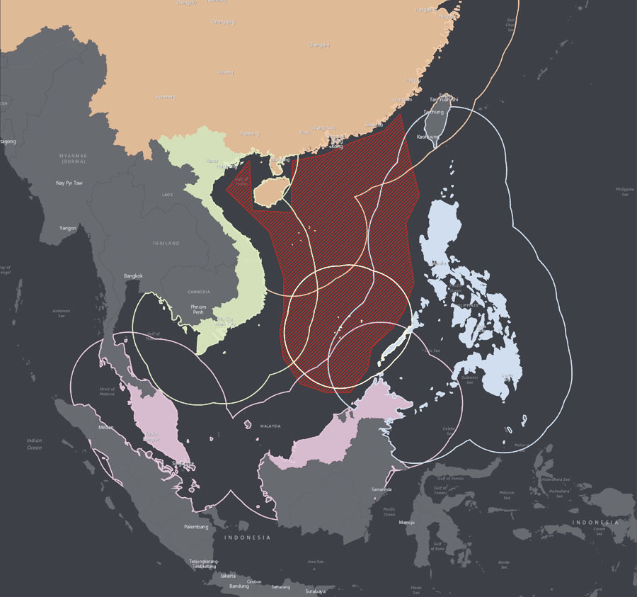 In the South China Sea, multiple countries have conflicting territorial claims, making for complicated borders.