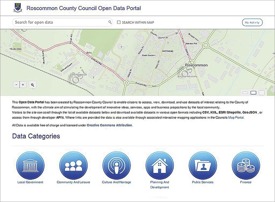 Roscommon County Council Open Data Portal, powered by ArcGIS Online, helps people and organizations support local businesses and sustain community groups.