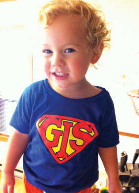 Two year old Elliot Wilson wearing his favorite GIS t-shirt