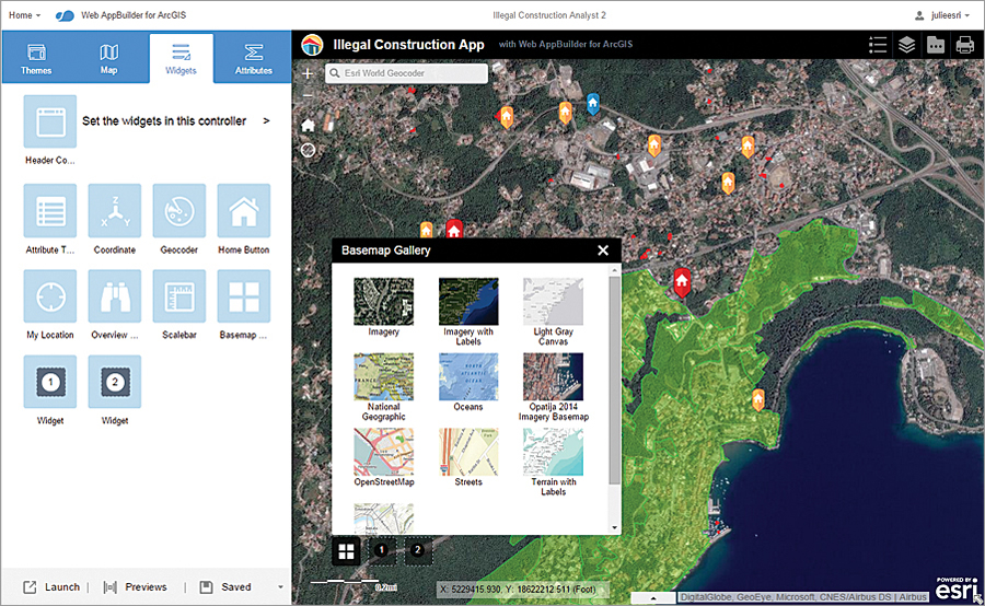 Web AppBuilder gives you a way to create web applications in ArcGIS from scratch without writing a single line of code. Web AppBuilder gives you a way to create web applications in ArcGIS from scratch without writing a single line of code.