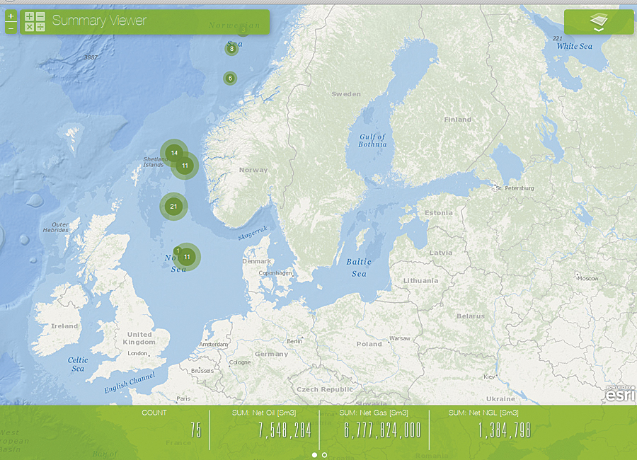 One of the out-of-the-box configurable web apps, Summary Viewer, is a dashboard that summarizes the numeric attributes of features in a specific operational layer of the map extent.