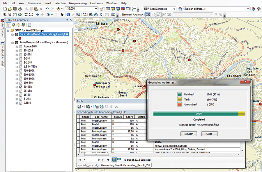 The Geocoding option in StreetMap Premium geocodes a greater percentage of records more quickly.