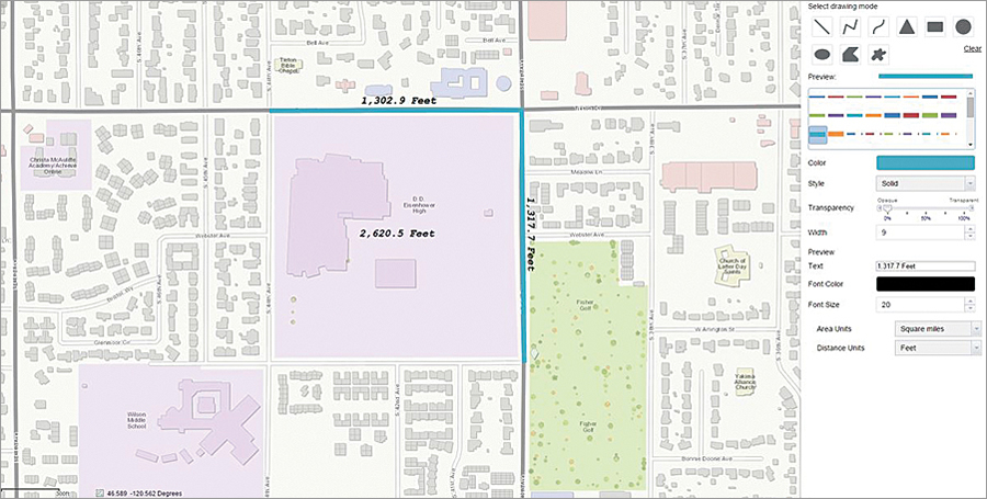 Tom Sellsted, from the City of Yakima, Washington, used the developer edition of Web AppBuilder for ArcGIS to create a widget that displays a running total of the segments measured.