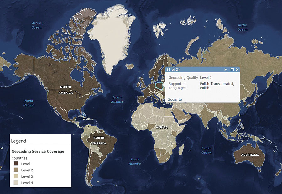 With Esri's geocoding capabilities, businesses can build mapping applications for international offices that use local languages and address formats.