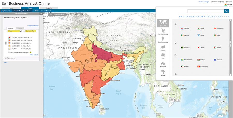 The Advanced database for India contains data on more than 80 attributes at the Subdistricts, Districts, States, and Country geography levels. This map shows medical spending by district.