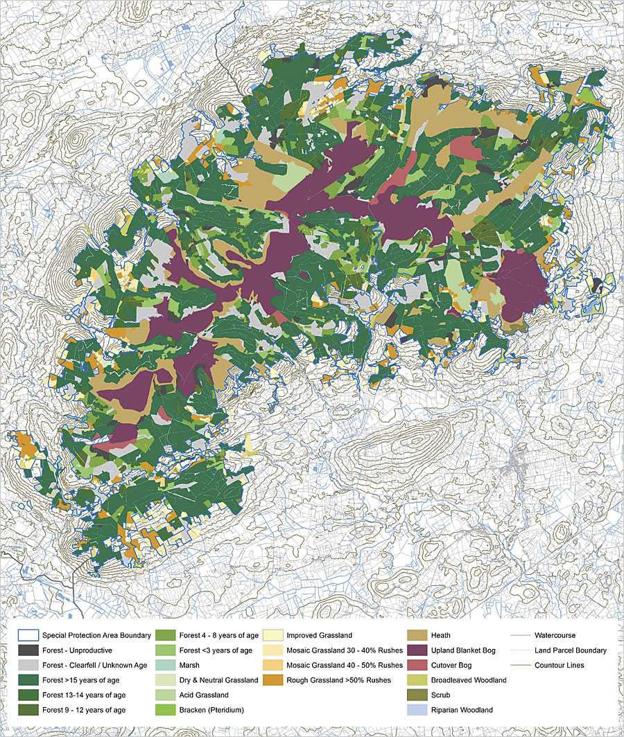 ArcGIS helped the Golden Eagle Trust see that 80 percent of the forest in Ireland's special protection areas is unsuitable habitat for hen harriers. ArcGIS helped the Golden Eagle Trust see that 80 percent of the forest in Ireland's special protection areas is unsuitable habitat for hen harriers.