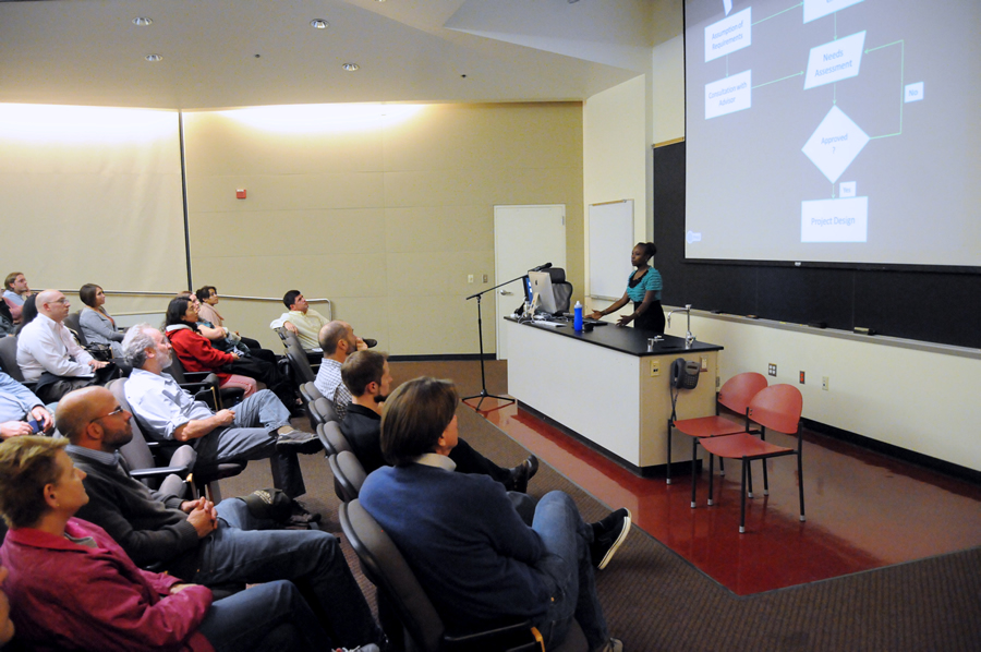 People interested in GIS listened to lectures at the University of Redlands in California. People interested in GIS listened to lectures at the University of Redlands in California.