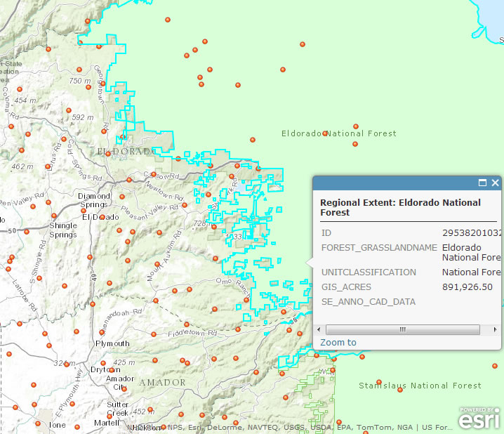 This is the US Forest Service Proclaimed Forests and Grasslands data layer from the FIA DataMart published on ArcGIS Online.