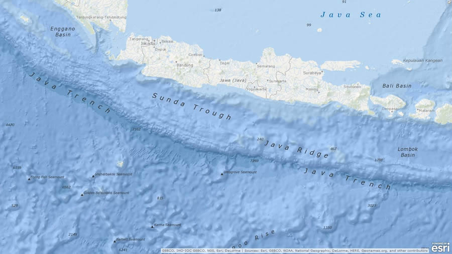 The island of Java in Indonesia is situated next to some fascinating underwater features, such as the Sunda Trough and the Java Trench. The island of Java in Indonesia is situated next to some fascinating underwater features, such as the Sunda Trough and the Java Trench.