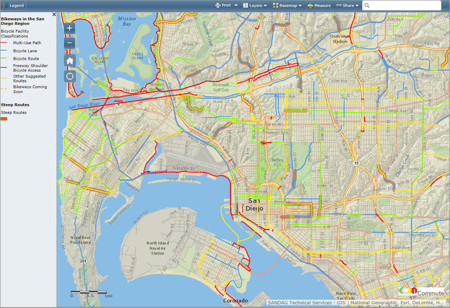 You can plan your bike ride in San Diego County using this intricate, interactive map created using Esri ArcGIS Online technology. You can plan your bike ride in San Diego County using this intricate, interactive map created using Esri ArcGIS Online technology.
