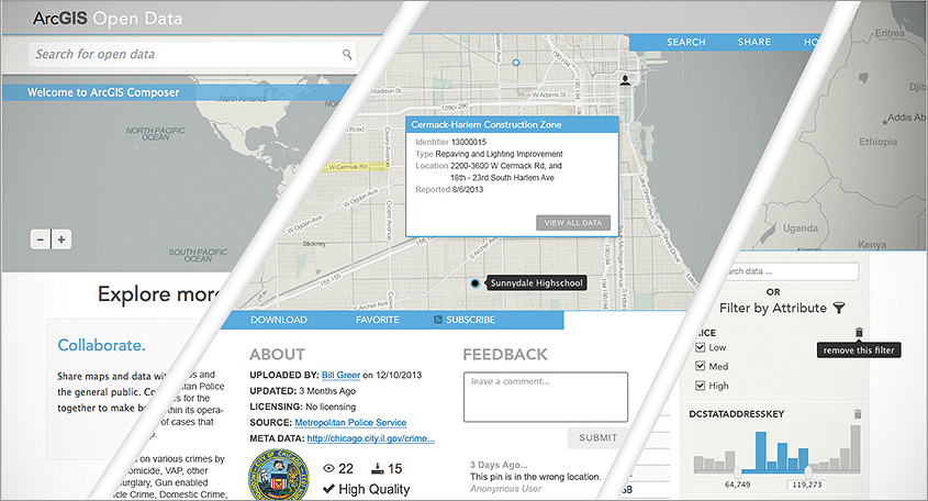 Make your data discoverable with ArcGIS Online's customizable web interface for open data. Make your data discoverable with ArcGIS Online's customizable web interface for open data.