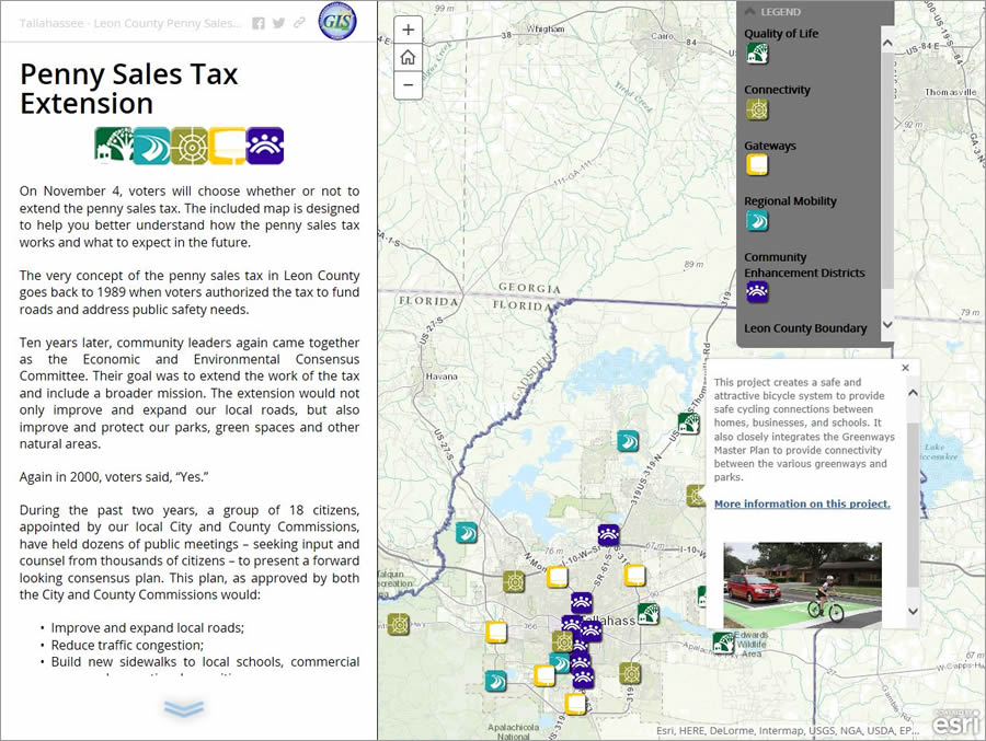 You can click on an icon in the Story Map Journal app to learn more about a project funded by the penny sales tax.