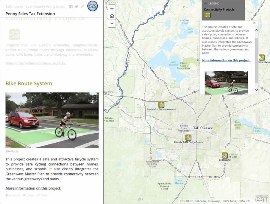 As you scroll through different sections of the Story Map Journal app, a description about each penny sales tax project appears. As you scroll through different sections of the Story Map Journal app, a description about each penny sales tax project appears.