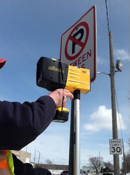 The city of Ames' traffic staff performs retroreflectivity testing.