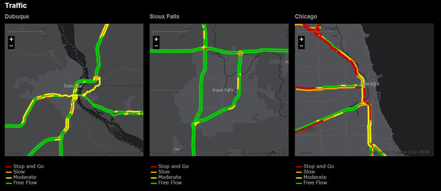 The traffic flow in Sioux Falls was light compared to that in Chicago and even in Dubuque during a recent analysis by Sohl.