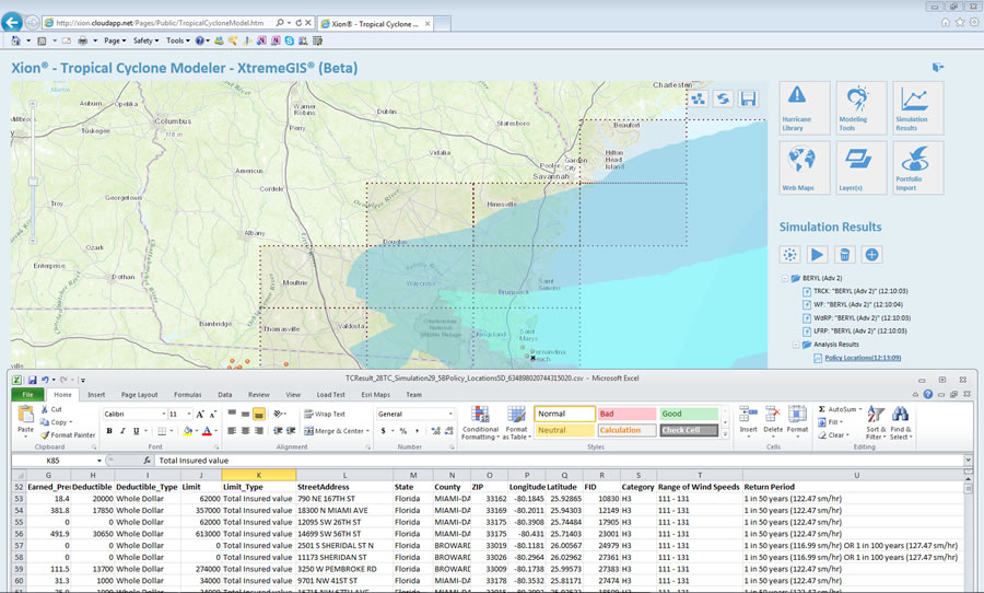 The highlighted geography shows the insured value loss estimates after Beryl made landfall.