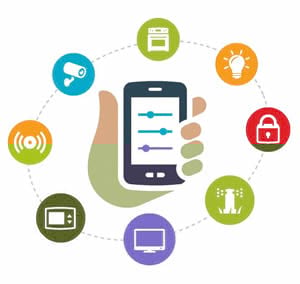 IoT at home smart device can monitor and control things such as security and lighting IoT at home smart device can monitor and control things such as security and lighting