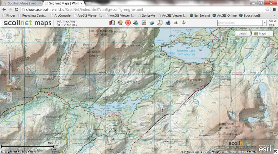 Students can explore the terrain of Ireland using Scoilnet Maps. © Ordnance Survey Ireland/Government of Ireland. Copyright Permit No. MP 0005613