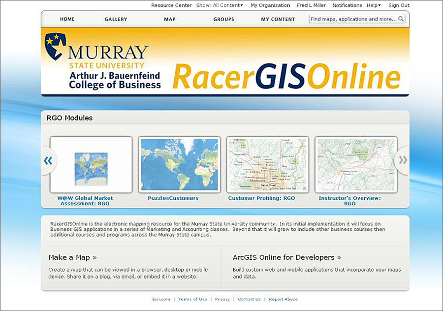 RacerGISOnline home page.