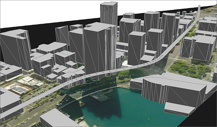 Preparing this model for hologram printing and display is as simple as adding textures, saving the project, and loading the model into ArcGIS for use with the Zebra Imaging plug-in.