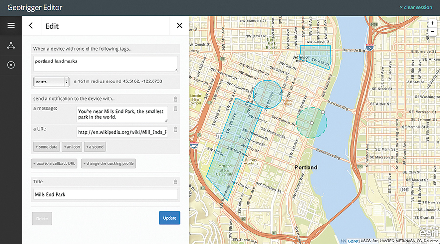 A mobile app using the Geotrigger Service can let you know when you're near interesting places you might not notice or know about, like the world's smallest park.