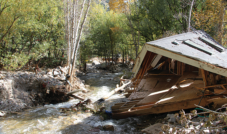 The flooding in September 2013 damaged or destroyed countless buildings, roadways, bridges, and critical infrastructure, causing hundreds of millions of dollars in damages. Photograph courtesy of Micki Trost, Colorado DHSEM PIO. The flooding in September 2013 damaged or destroyed countless buildings, roadways, bridges, and critical infrastructure, causing hundreds of millions of dollars in damages. Photograph courtesy of Micki Trost, Colorado DHSEM PIO.