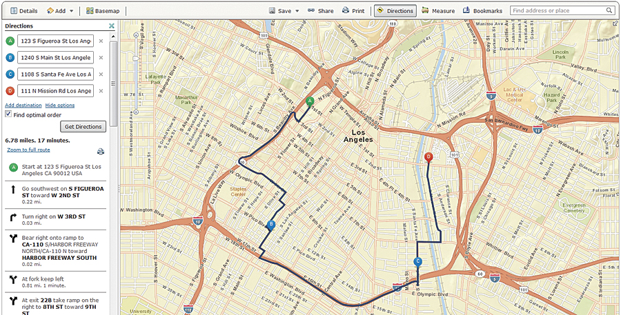 Add directions and optimized routes with multiple stops to your map.