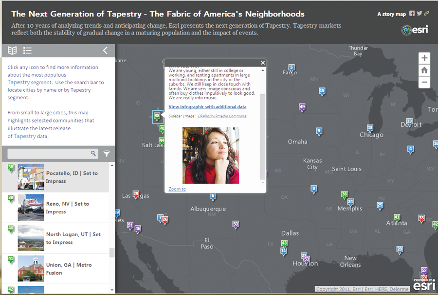 See how Tapestry identifies the dominant segment in 55 US cities in this interactive map.