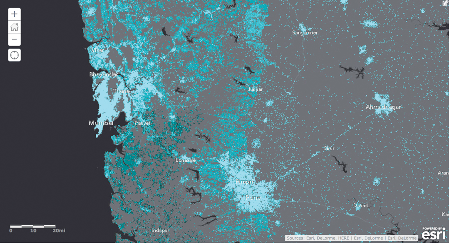 Population maps created with the new human geography database are intended to be viewed from 1:1 million to global scale. Because each cell in the mosaic has an estimated population value, the estimated population for an area of severe drought can be queried using a polygon that describes that area.