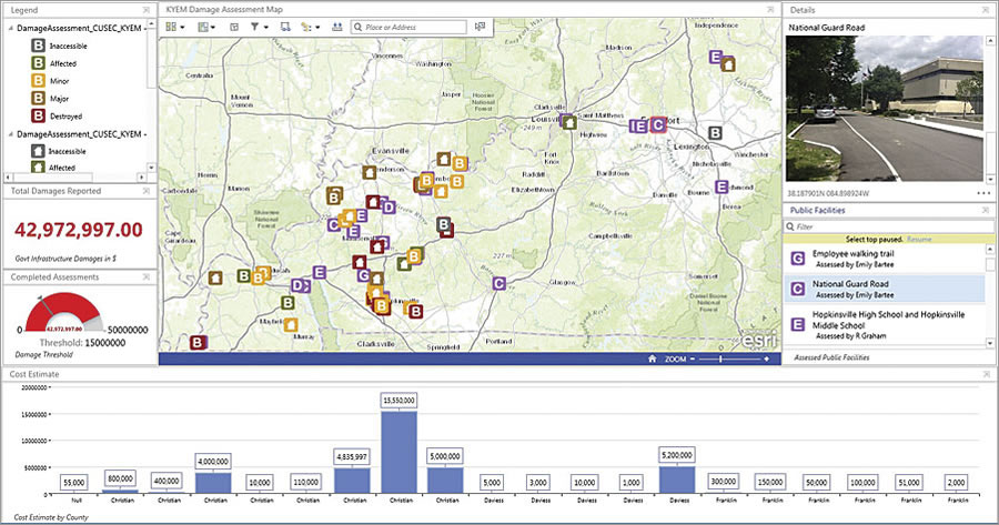 Operations Dashboard for ArcGIS, used in conjunction with Collector for ArcGIS, is a vital tool for monitoring damage assessment in an emergency.