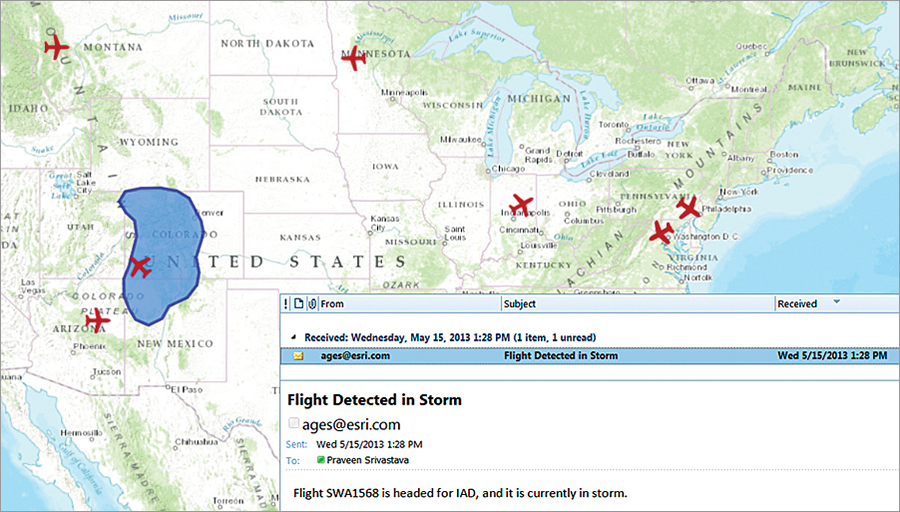 ArcGIS GeoEvent Processor integrates real-time sensors and provides instant notifications when events are triggered.