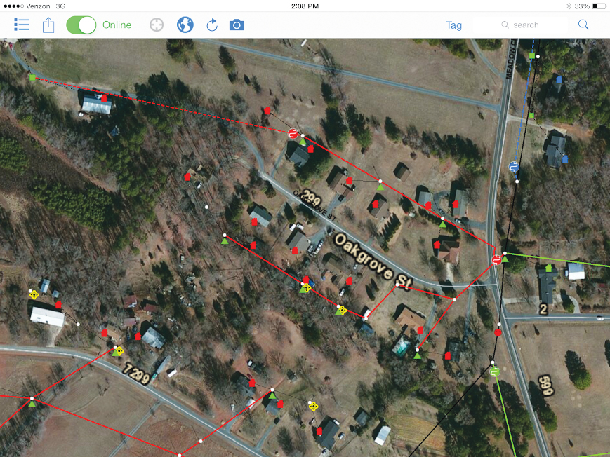 When linemen have connectivity, they can use aerial map services provided by Esri to get more contextual information. When linemen have connectivity, they can use aerial map services provided by Esri to get more contextual information.