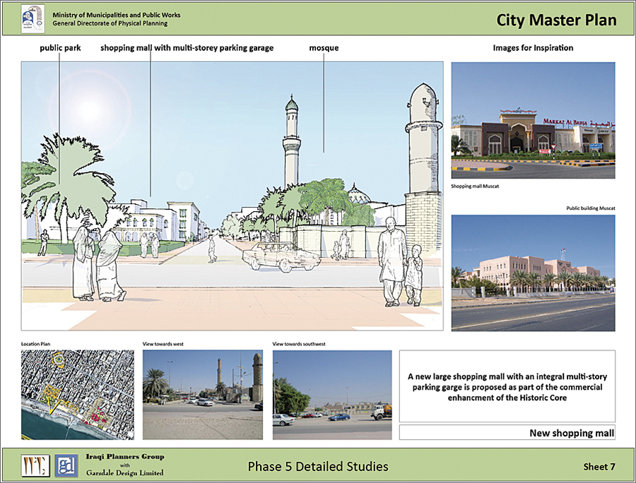 This Nasiriyah display sheet for detailed study presents a proposal for a large shopping mall.