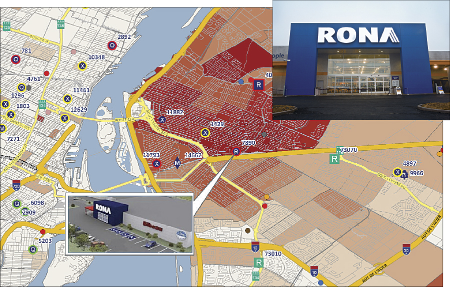 This map shows the highest-performing promotional flyer route for the store pictured based on the number of flyers delivered and sales generated.