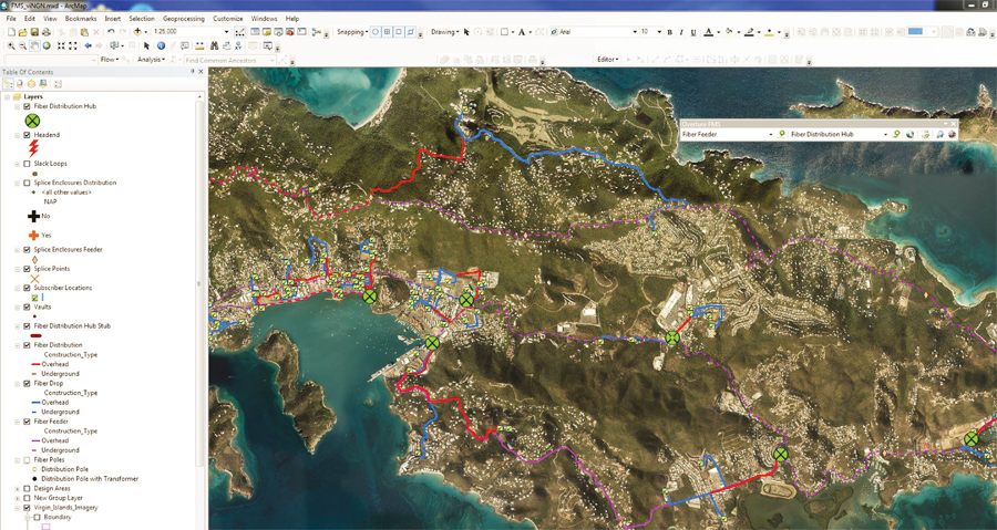 Designing the Virgin Islands Next Generation Network (viNGN) fiber network using ArcGIS for Desktop.