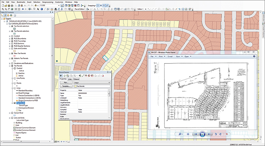 The Douglas County, Nevada, GIS team uses the ArcGIS for Land Records solution and its parcel fabric to manage parcel maps for itself and other city and county governments it serves, including historic Carson City, Nevada. The Douglas County, Nevada, GIS team uses the ArcGIS for Land Records solution and its parcel fabric to manage parcel maps for itself and other city and county governments it serves, including historic Carson City, Nevada.