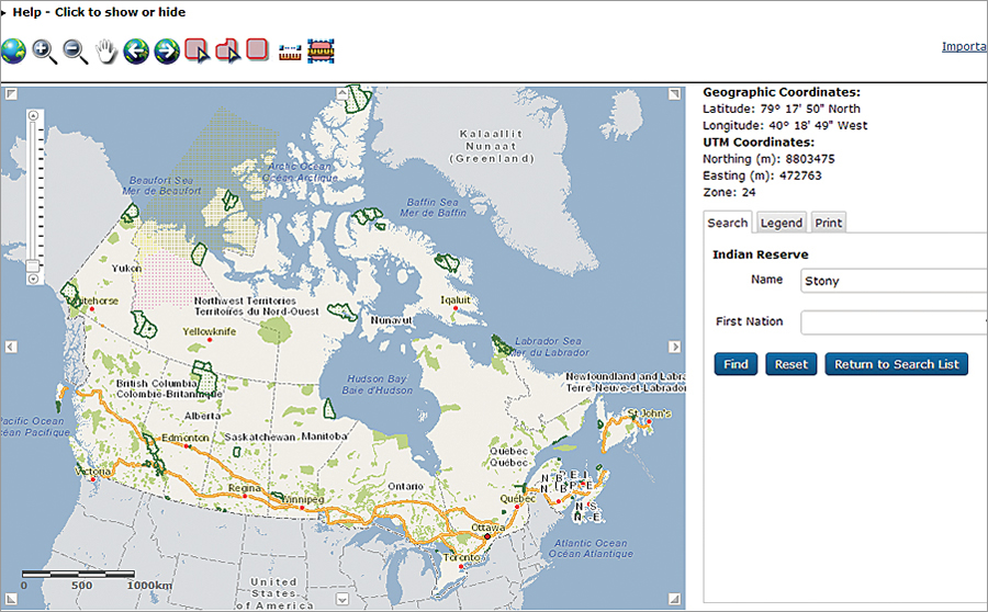 All elements of the Canada Lands Survey System (CLSS) Map Browser are accessible to blind or partially sighted people, including all buttons, tabbed menus, entry and drop-down boxes, and Esri's map itself.