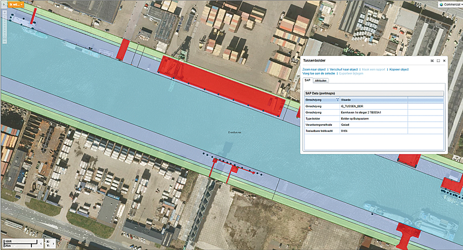 In the PortMaps Viewer, users can access live information from SAP and the document management system using a configured pop-up dialog box.