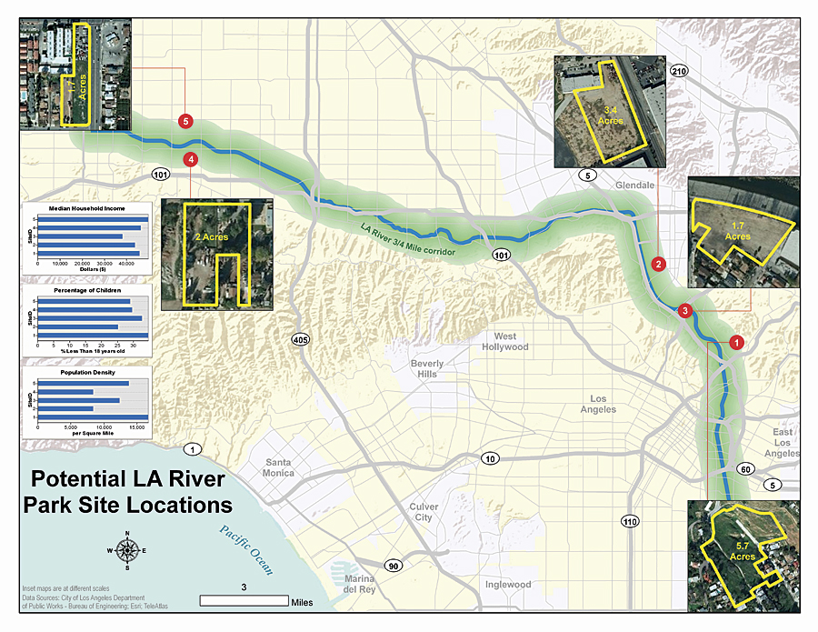 Example of a completed proposed park site selection map for Los Angeles, California.