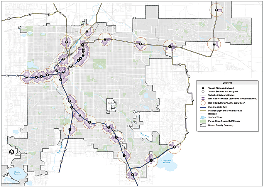 Realistically mapping half-mile walksheds, taking into account pedestrian barriers, lets planners better assess connectivity and the value of potential infrastructure improvements. Realistically mapping half-mile walksheds, taking into account pedestrian barriers, lets planners better assess connectivity and the value of potential infrastructure improvements.