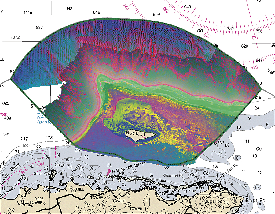 NOAA used ENVI to produce a principal component analysis surface—the foundation for its mapping methodology—from four different acoustic and multispectral datasets spanning the monument's 20,000-acre extent. (Image courtesy of NOAA.)