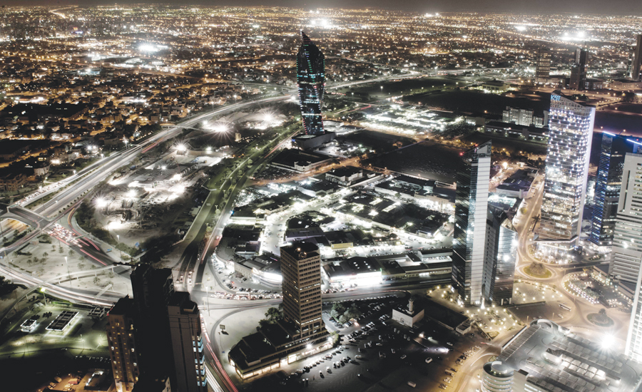 Kuwait city at night showing electricity and streetlights distributed around the city. (Photo: Mohammed Hachem Aouad.)