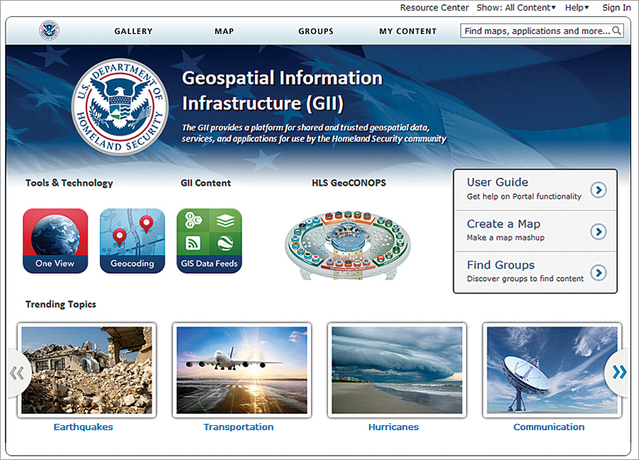 The GII Platform, which is based on Portal for ArcGIS, supplies shared and trusted geospatial data, services, and applications for use by the homeland security community. The GII Platform, which is based on Portal for ArcGIS, supplies shared and trusted geospatial data, services, and applications for use by the homeland security community.